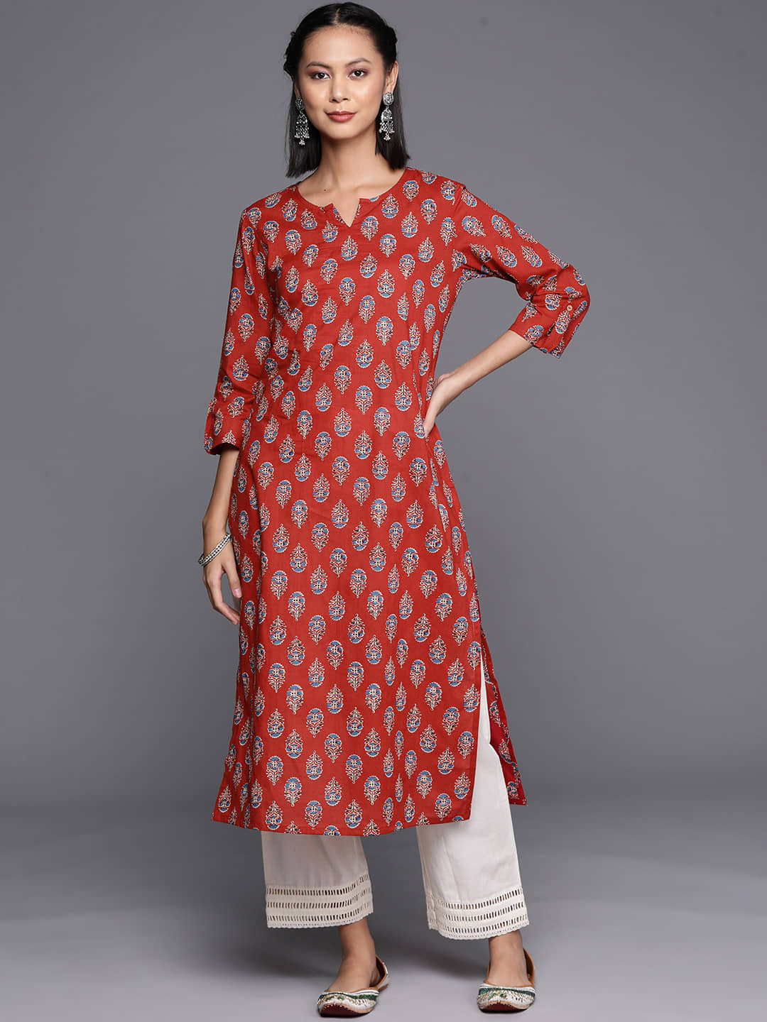 Varanga Cotton Printed Straight Women's Kurti - Rust ( Pack of 1 ) - Kurtis, Tunics | Buy online on ZillyBuy