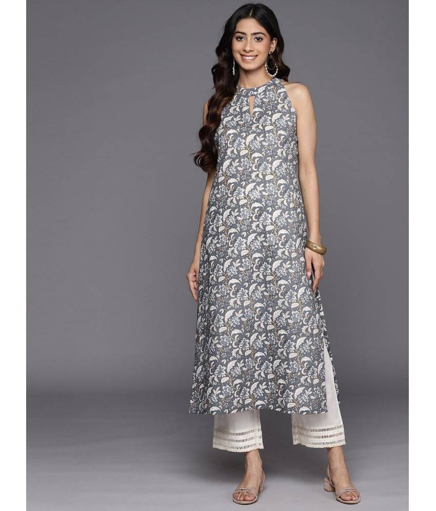 Varanga Cotton Printed Straight Women's Kurti - Grey ( Pack of 1 ) Varanga Cotton Printed Straight Women's Kurti - Grey ( Pack of 1 )