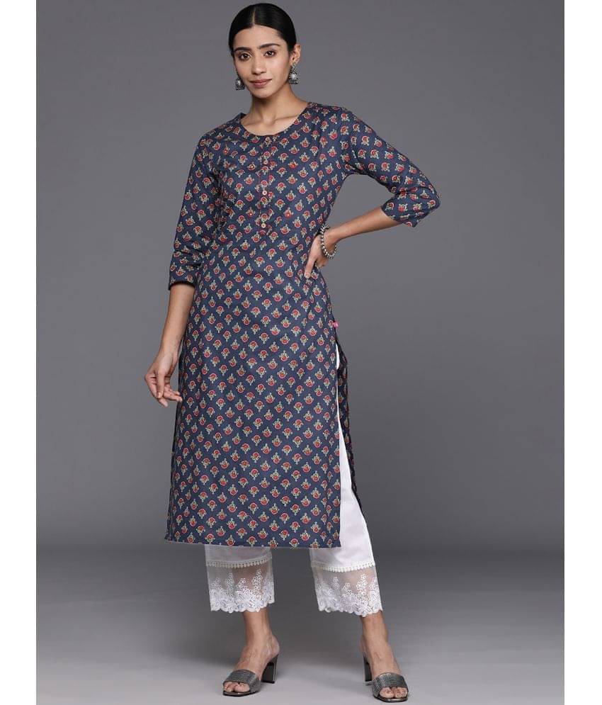 Varanga Cotton Printed Straight Women's Kurti - Navy Blue ( Pack of 1 ) Varanga Cotton Printed Straight Women's Kurti - Navy Blue ( Pack of 1 )