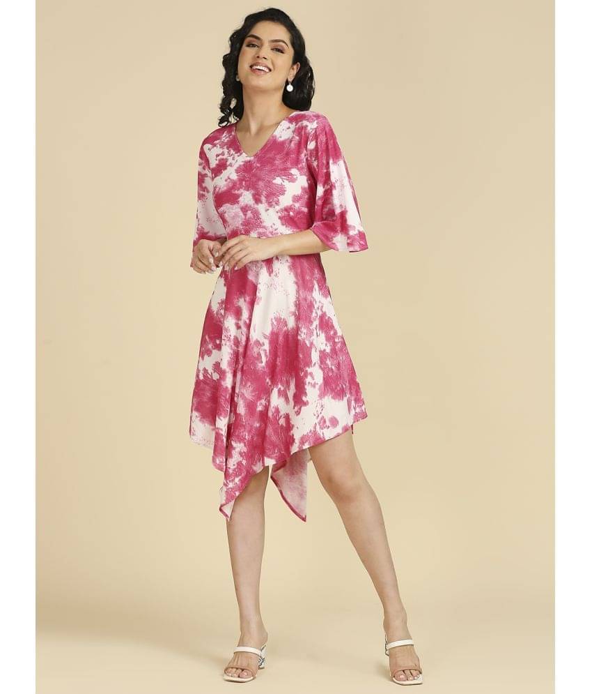 gufrina Women Rayon Dyed Asymmetric Dress ( Pink )     			gufrina Women Rayon Dyed Asymmetric Dress ( Pink )