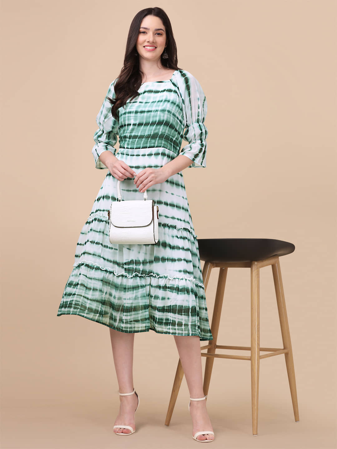 gufrina Women Rayon Dyed A-line Dress ( Green )