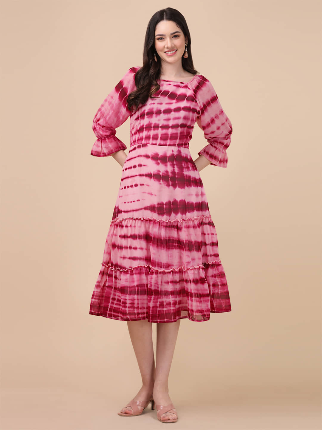 gufrina Women Rayon Dyed A-line Dress ( Pink )