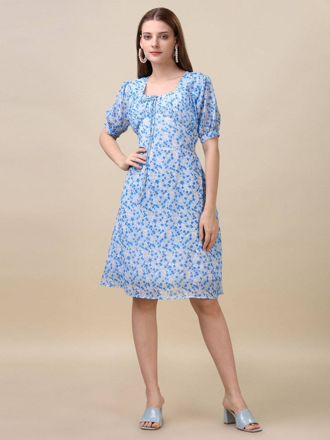 gufrina Women Rayon Printed Fit & Flare Dress ( Blue ) gufrina Women Rayon Printed Fit & Flare Dress ( Blue )