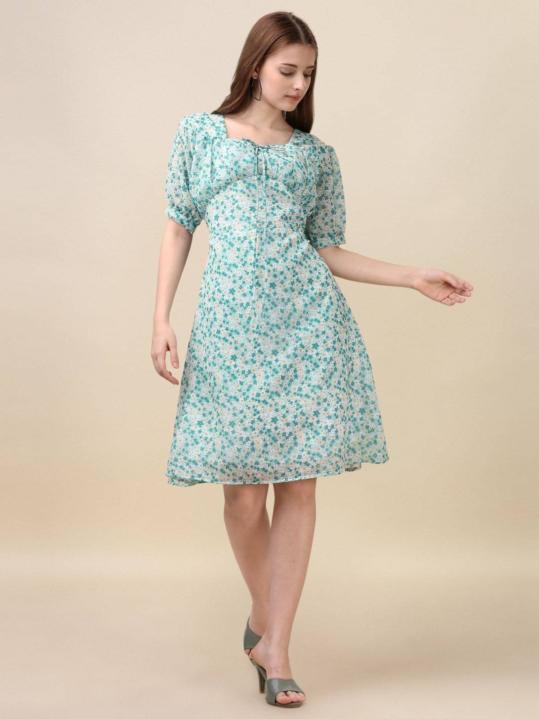     			gufrina Women Rayon Printed Fit & Flare Dress ( Green )