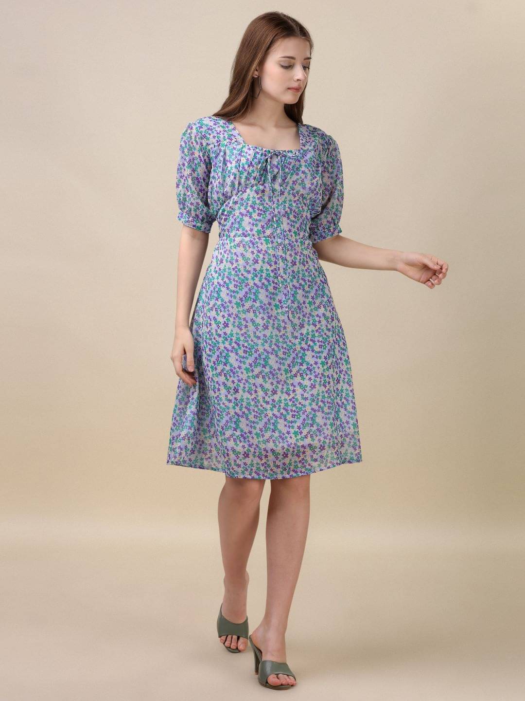     			gufrina Women Rayon Printed Fit & Flare Dress ( Purple )