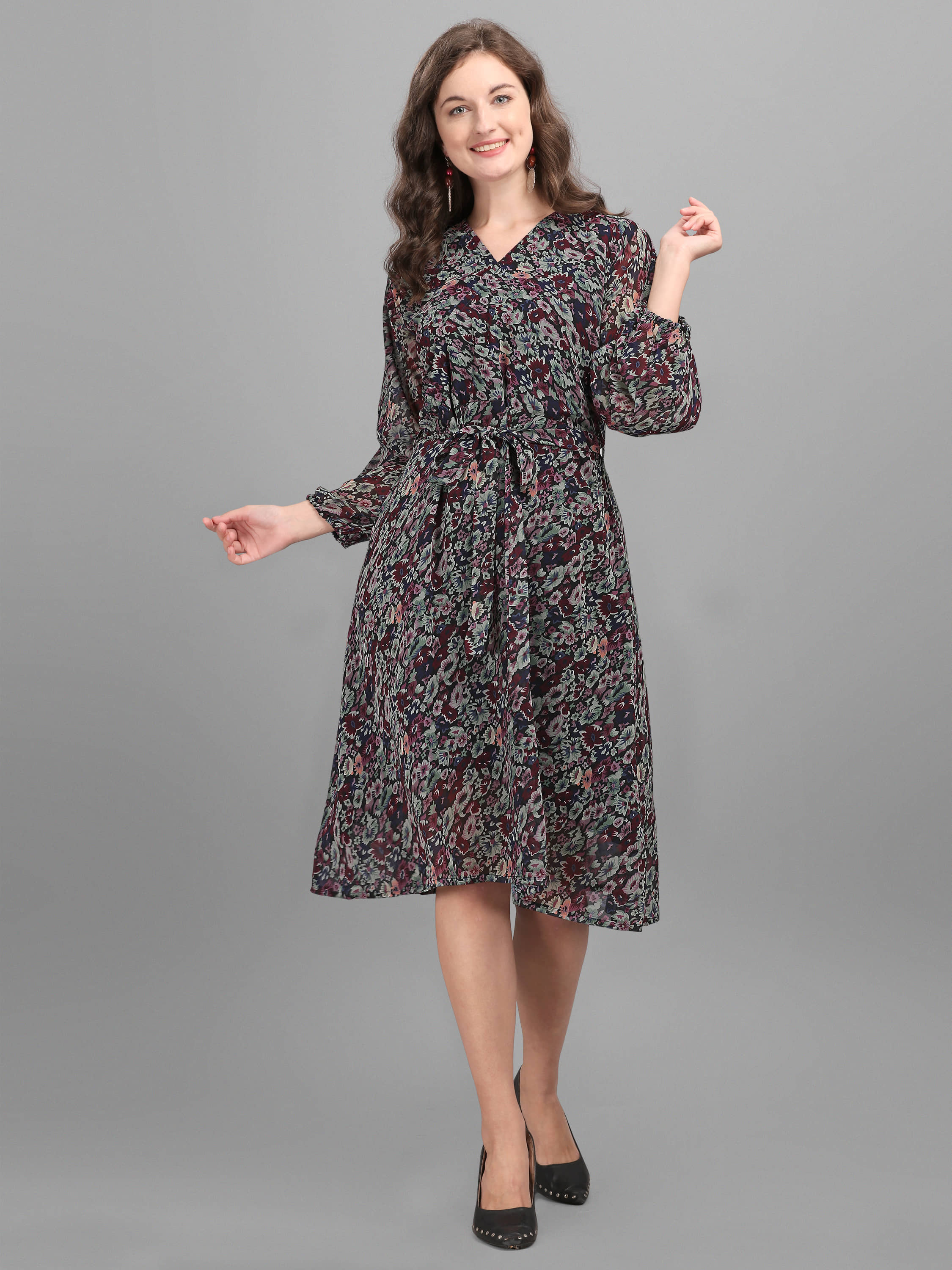 gufrina Women Rayon Printed Fit & Flare Dress ( Black )