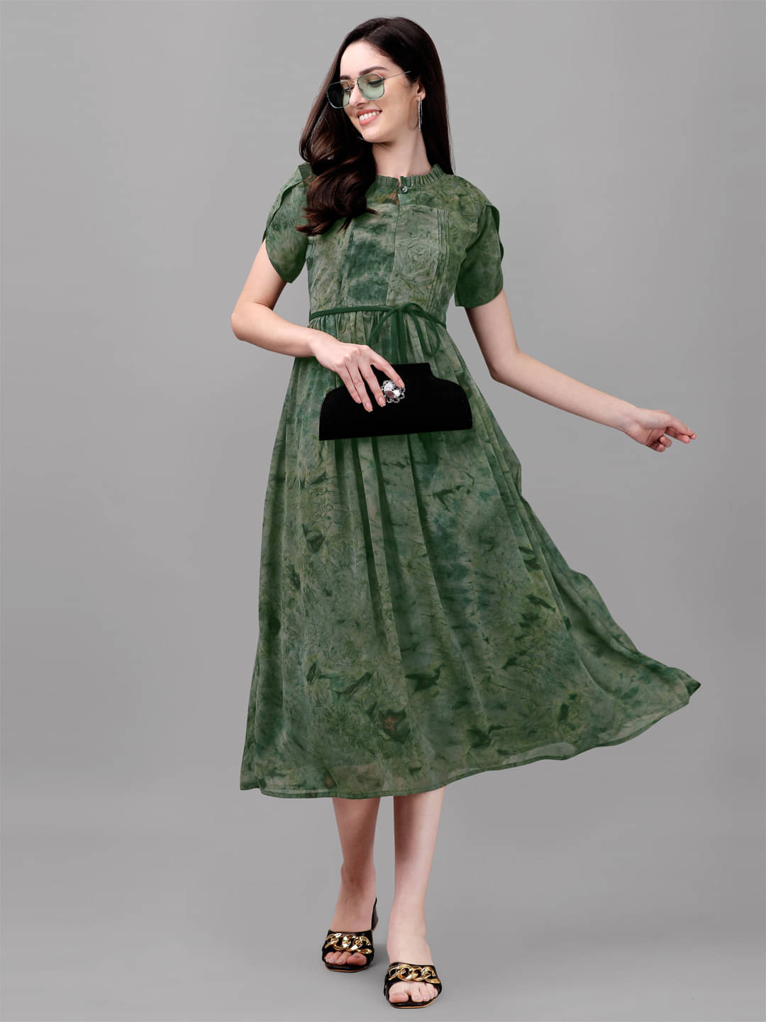 gufrina Women Rayon Printed Fit & Flare Dress ( Green ) gufrina Women Rayon Printed Fit & Flare Dress ( Green )