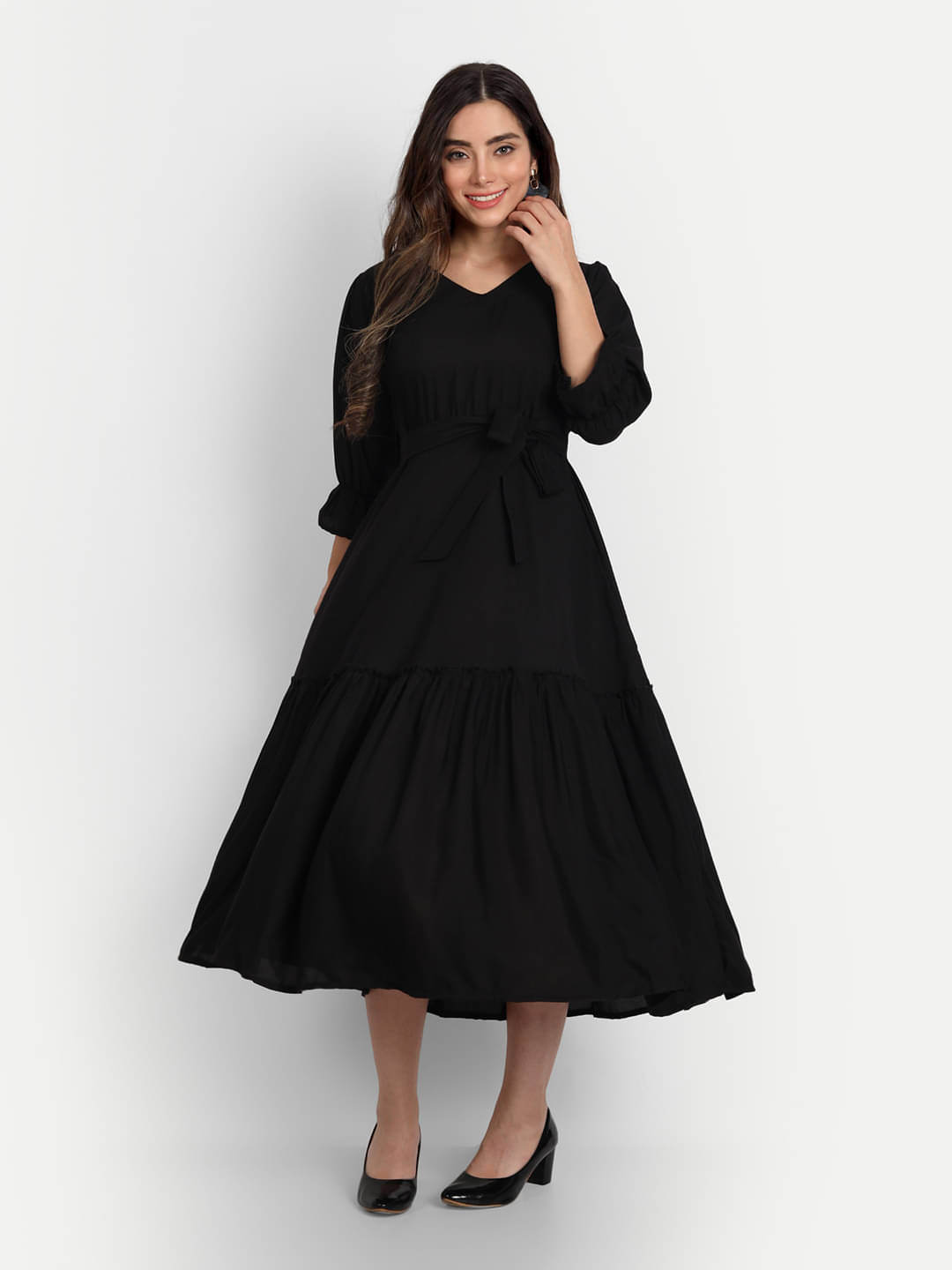     			gufrina Women Rayon Solid Fit & Flare Dress ( Black )