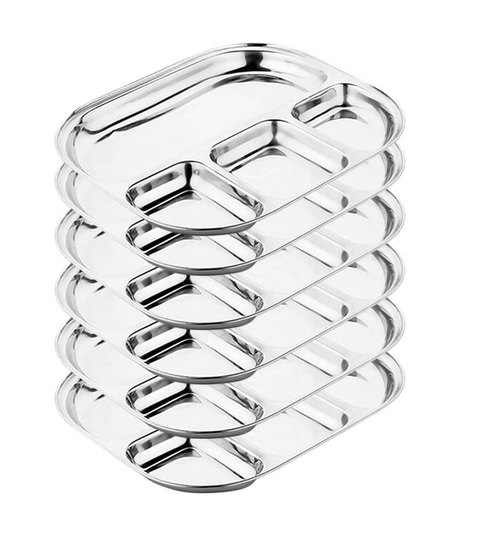     			Dynore 6 Pcs Stainless Steel Silver Partition Plate