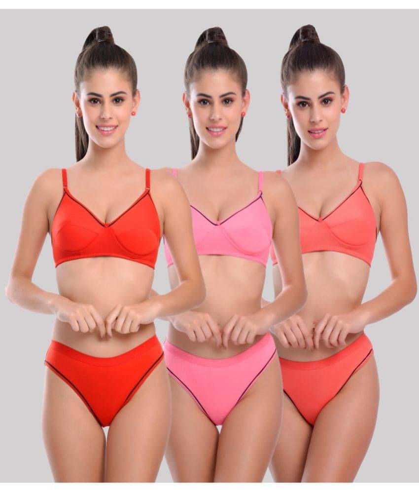 LadySoft Pack of 3 Cotton Blend Women's Bra & Panty Set ( Multicolor ) Aliya Foam Set LadySoft Pack of 3 Cotton Blend Women's Bra & Panty Set ( Multicolor ) Aliya Foam Set
