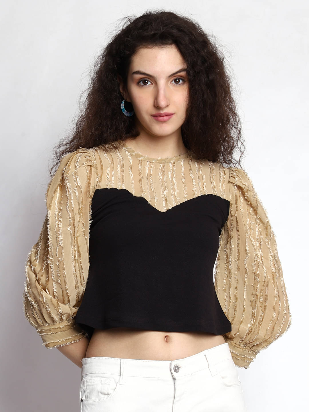 Prettify Women's Georgette Crop Top ( Beige ) Prettify Women's Georgette Crop Top ( Beige )