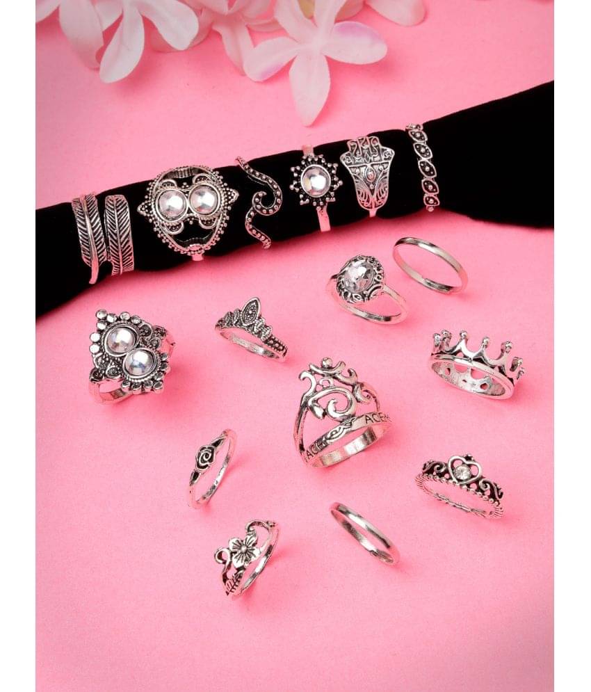     			Scintillare by Sukkhi Silver Rings Combo ( Pack of 16 )