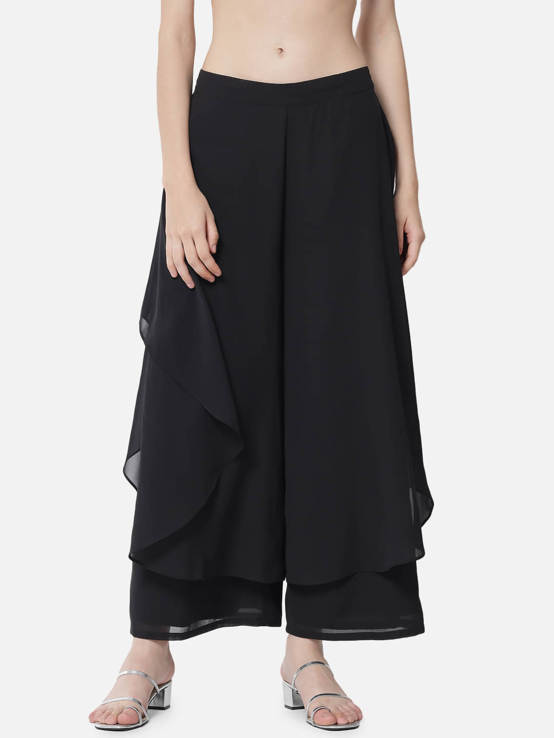 ALL WAYS YOU Black Georgette Flared Women's Ruffled Palazzos ( Pack of 1 ) ALL WAYS YOU Black Georgette Flared Women's Ruffled Palazzos ( Pack of 1 )