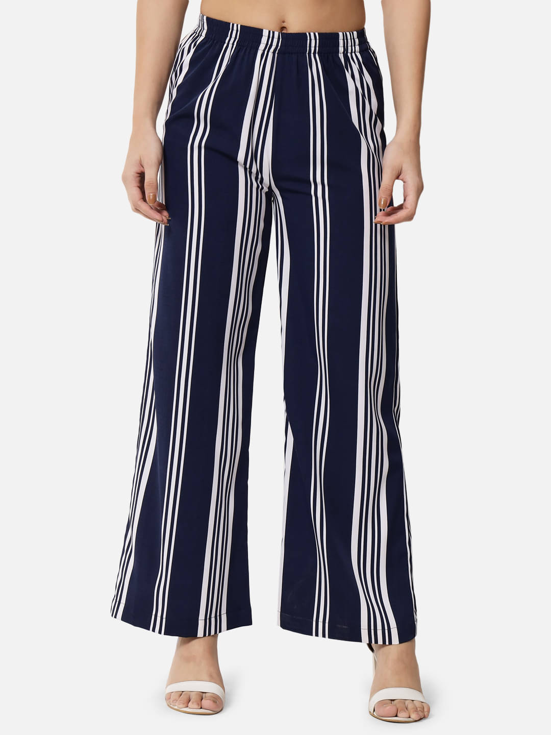 ALL WAYS YOU Navy Blue Crepe Straight Women's Palazzos ( Pack of 1 ) ALL WAYS YOU Navy Blue Crepe Straight Women's Palazzos ( Pack of 1 )
