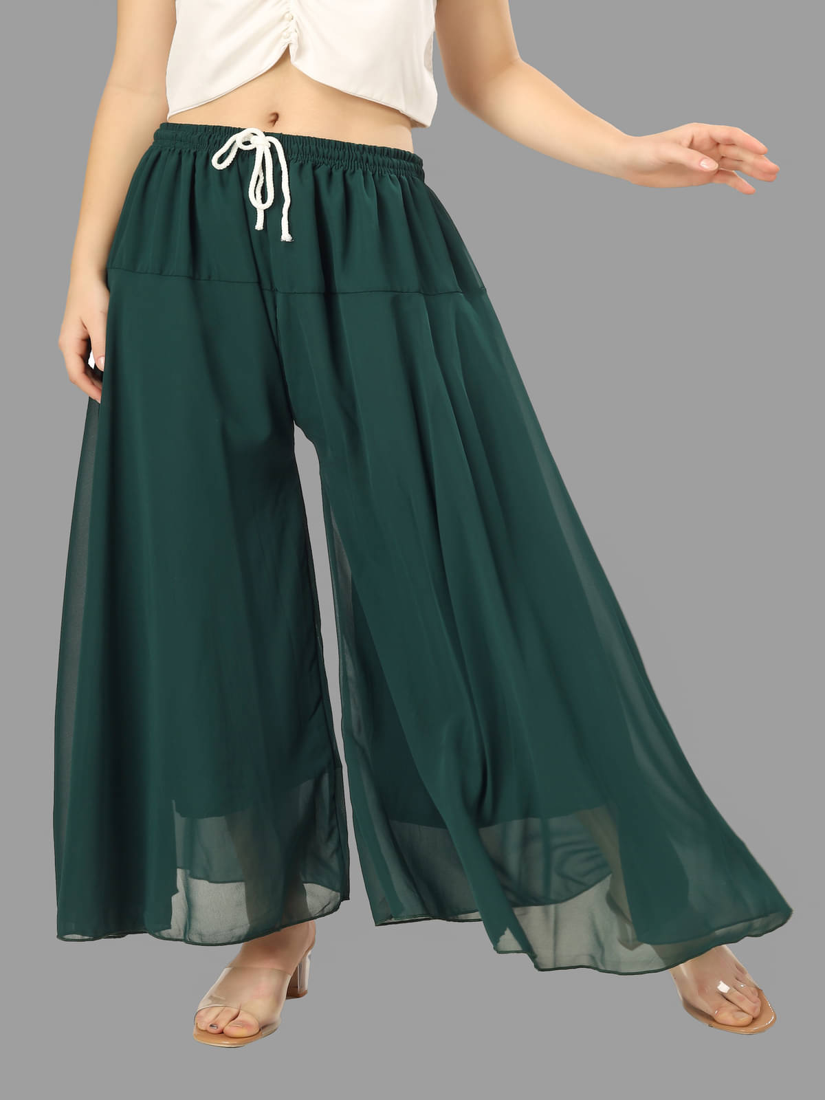     			Aadrika Green Georgette Flared Women's Palazzos ( Pack of 1 )
