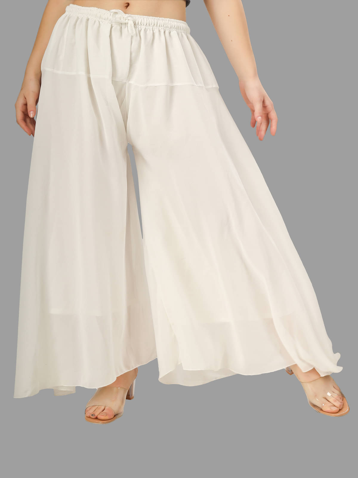    			Aadrika White Georgette Flared Women's Palazzos ( Pack of 1 )