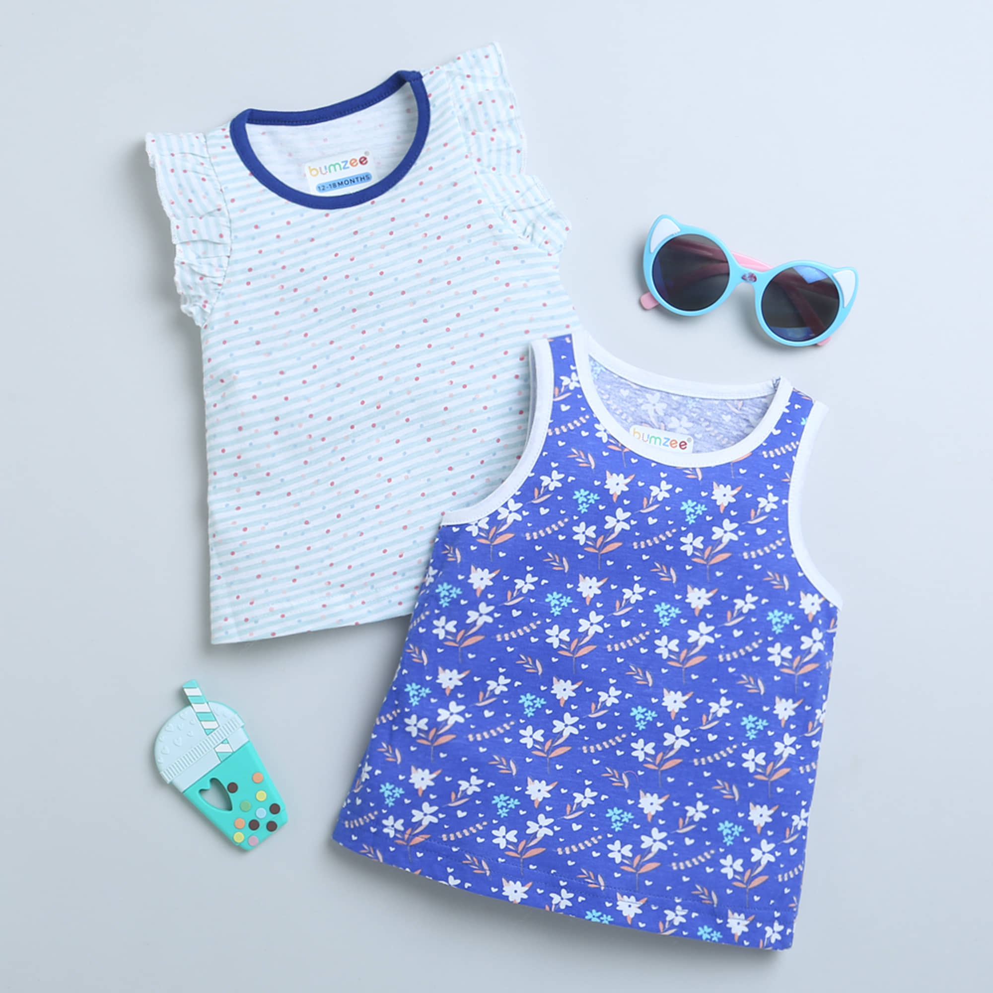 BUMZEE Pack of 2 Baby Girls Cotton Top ( White )
