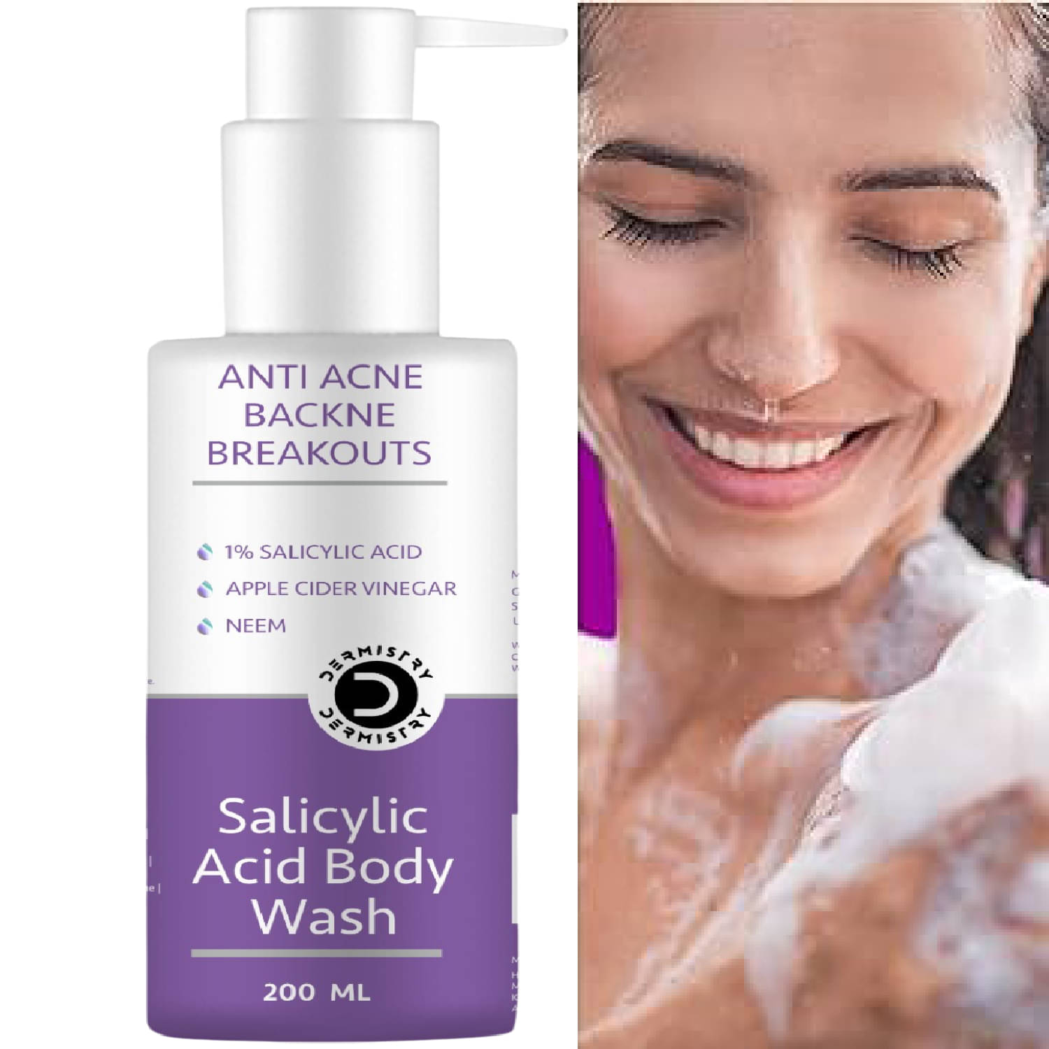 Dermistry 1% Salicylic Acid, Apple Cider Vinegar Neem Anti Acne Exfoliating Exfoliator Body Wash Preventing Backne Blemishes Breakouts Removes Excess Oil Face Men Women Whiteness White Glow Whitening Exfoliator D Tan Pigmentation Dark Spots Goree Gora Dermistry 1% Salicylic Acid, Apple Cider Vinegar Neem Anti Acne Exfoliating Exfoliator Body Wash Preventing Backne Blemishes Breakouts Removes Excess Oil Face Men Women Whiteness White Glow Whitening Exfoliator D Tan Pigmentation Dark Spots Goree Gora