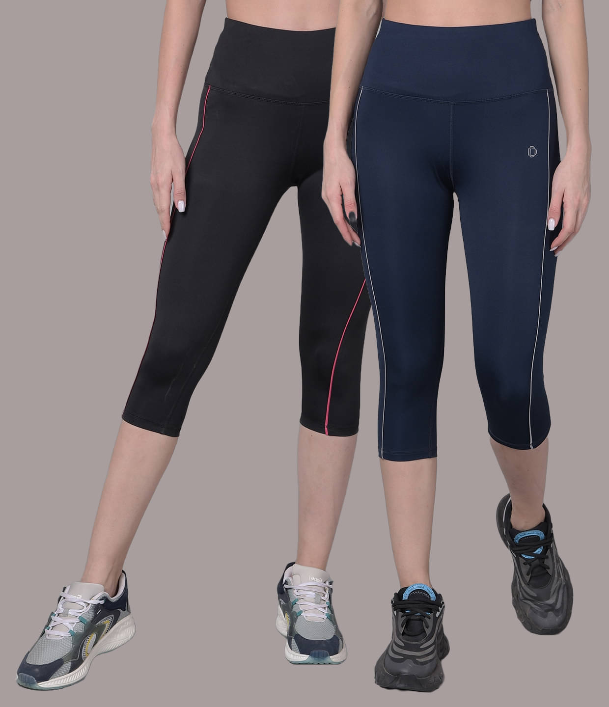     			Dollar Multicolor Polyester Solid Capris - Pack of 2