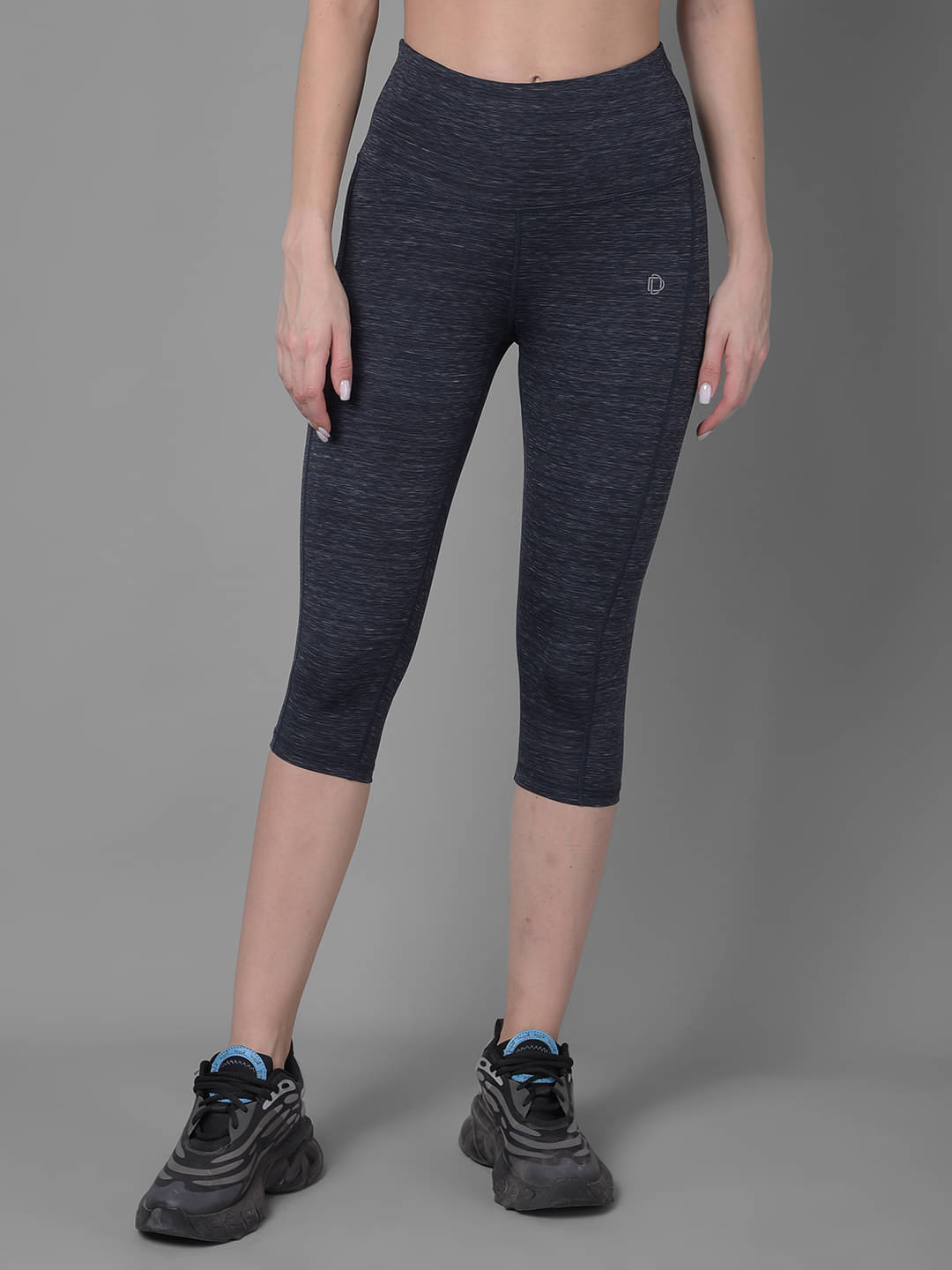     			Dollar Navy Polyester Solid Capris - Single