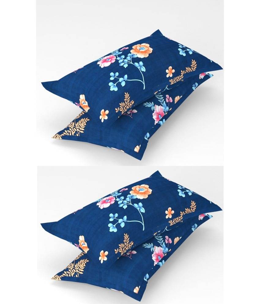 Homefab India - Pack of 4 Microfiber Floral Printed Standard Size Pillow Cover ( 66.04 cm(26) x 43.18 cm(17) ) - Blue Homefab India - Pack of 4 Microfiber Floral Printed Standard Size Pillow Cover ( 66.04 cm(26) x 43.18 cm(17) ) - Blue