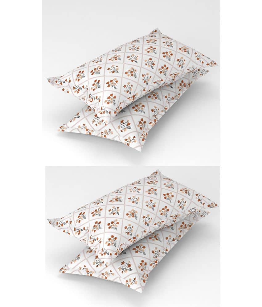 Homefab India - Pack of 4 Microfiber Floral Printed Standard Size Pillow Cover ( 66.04 cm(26) x 43.18 cm(17) ) - White