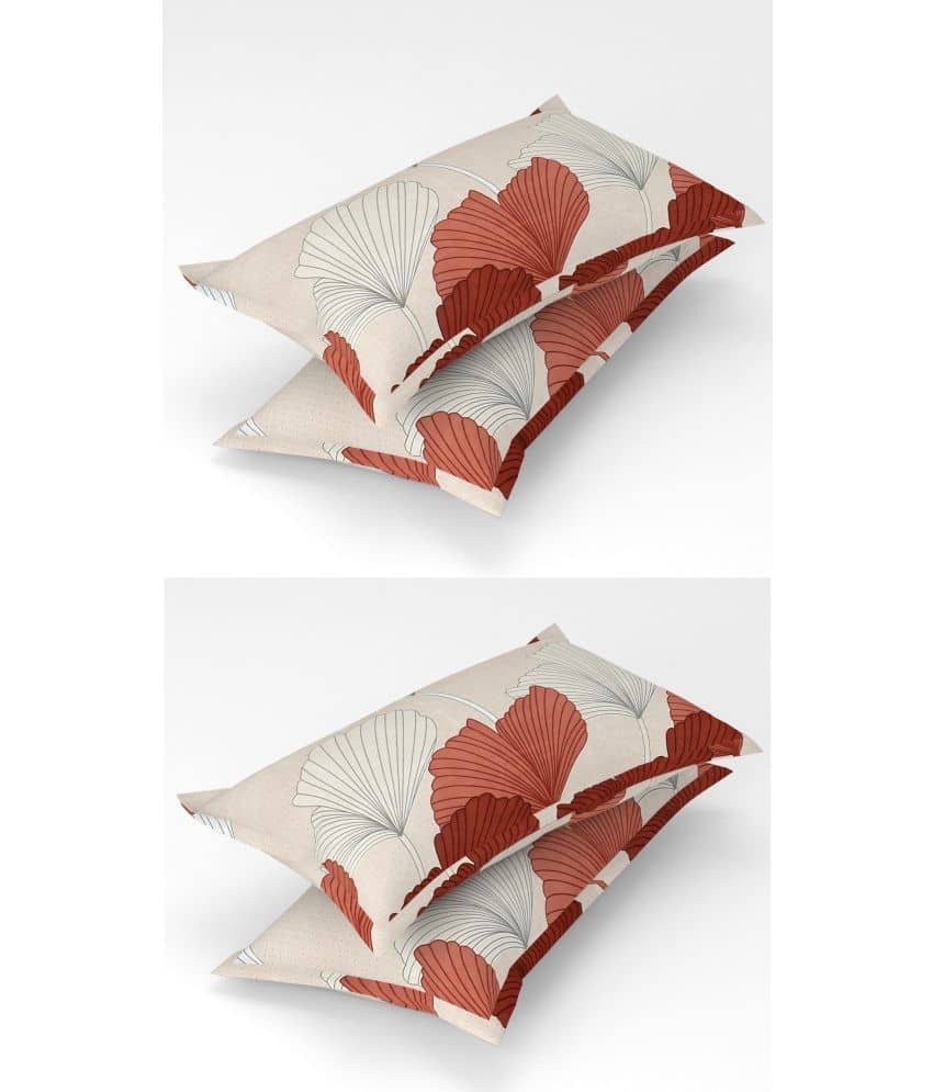 Homefab India - Pack of 4 Microfiber Floral Printed Standard Size Pillow Cover ( 66.04 cm(26) x 43.18 cm(17) ) - Beige