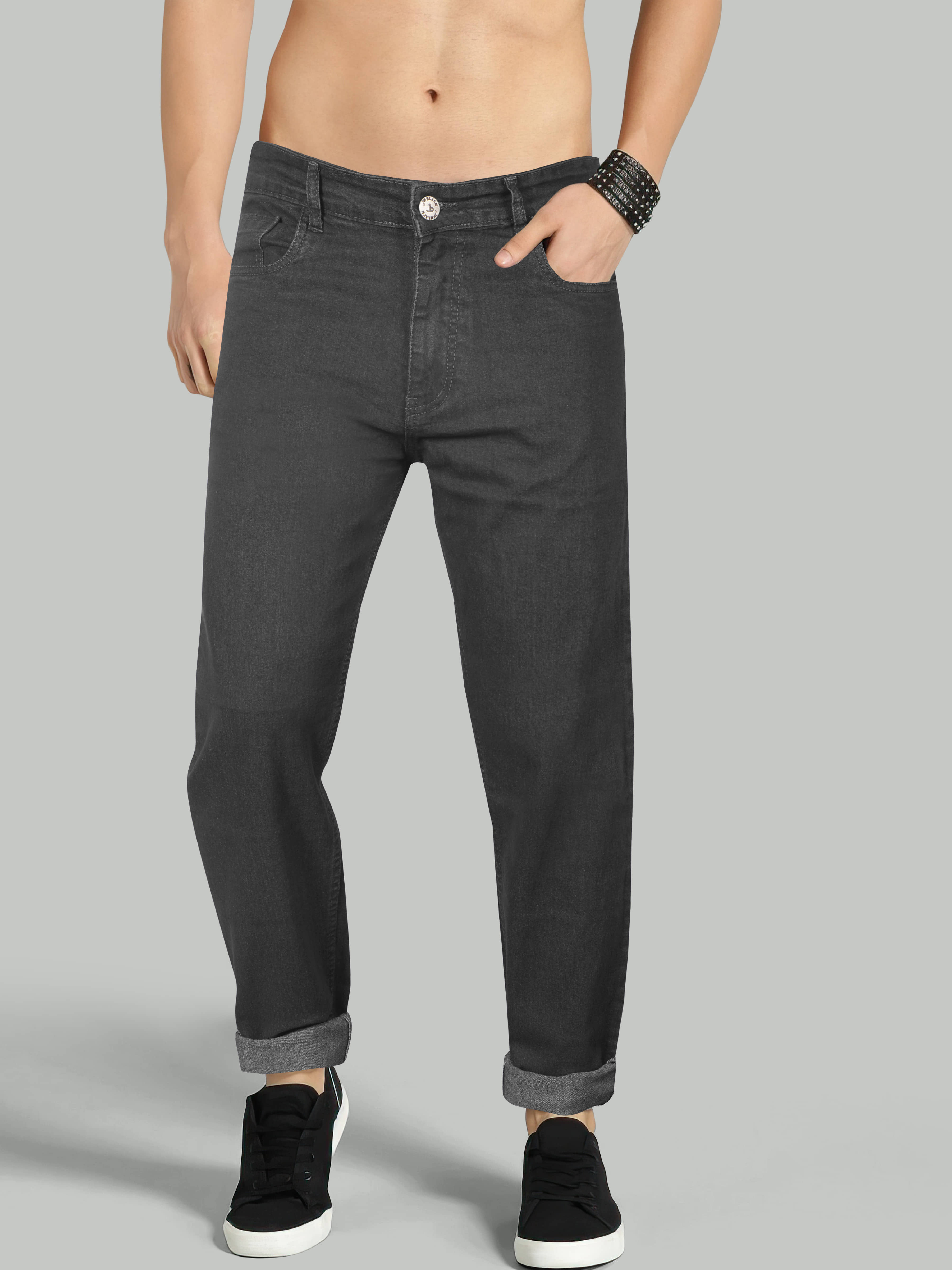 JB JUST BLACK Regular Fit Cuffed Hem Men's Jeans - Grey ( Pack of 1 ) - Jeans | Buy online on ZillyBuy