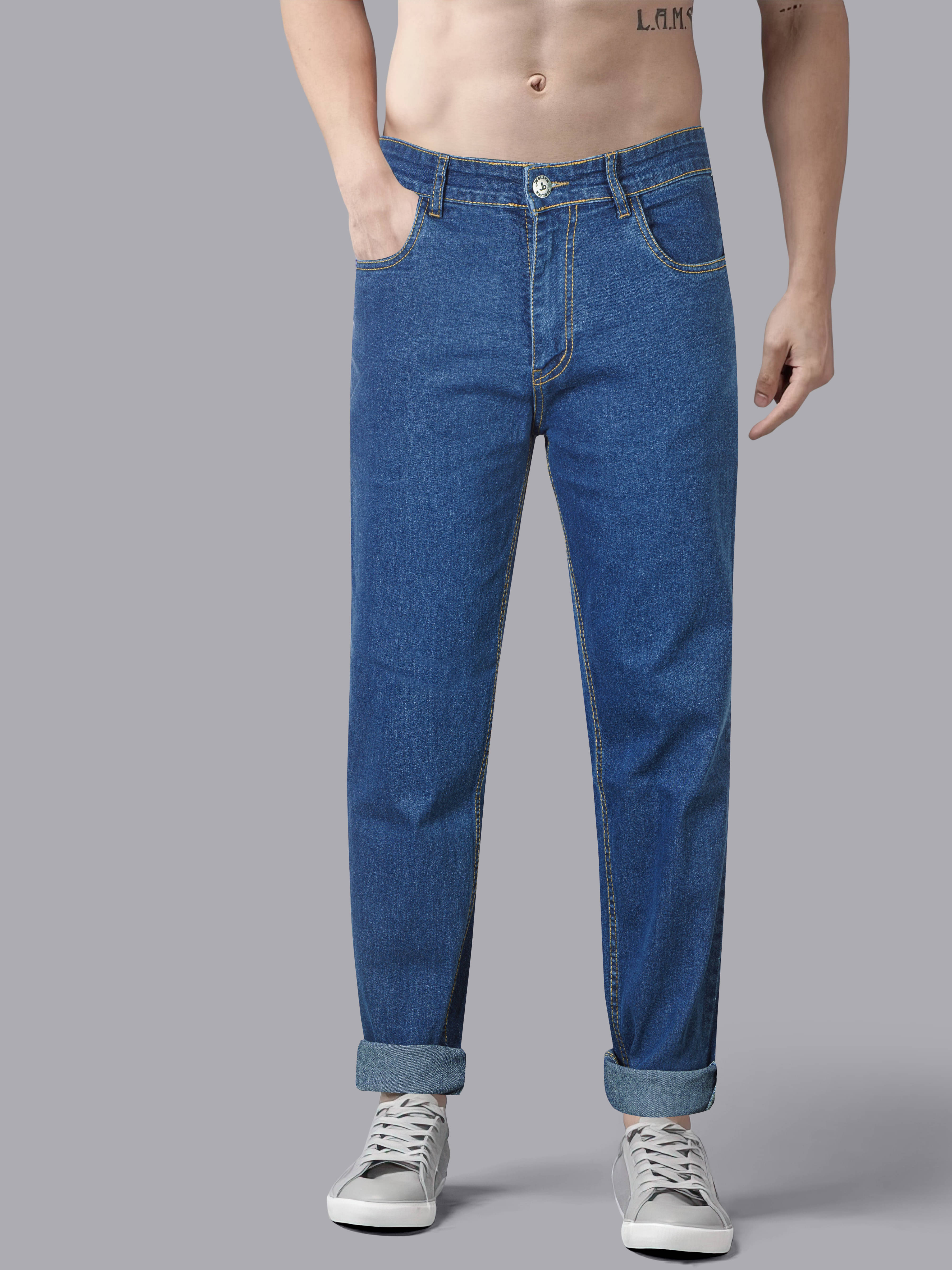 JB JUST BLACK Regular Fit Cuffed Hem Men's Jeans - Blue ( Pack of 1 ) JB JUST BLACK Regular Fit Cuffed Hem Men's Jeans - Blue ( Pack of 1 )