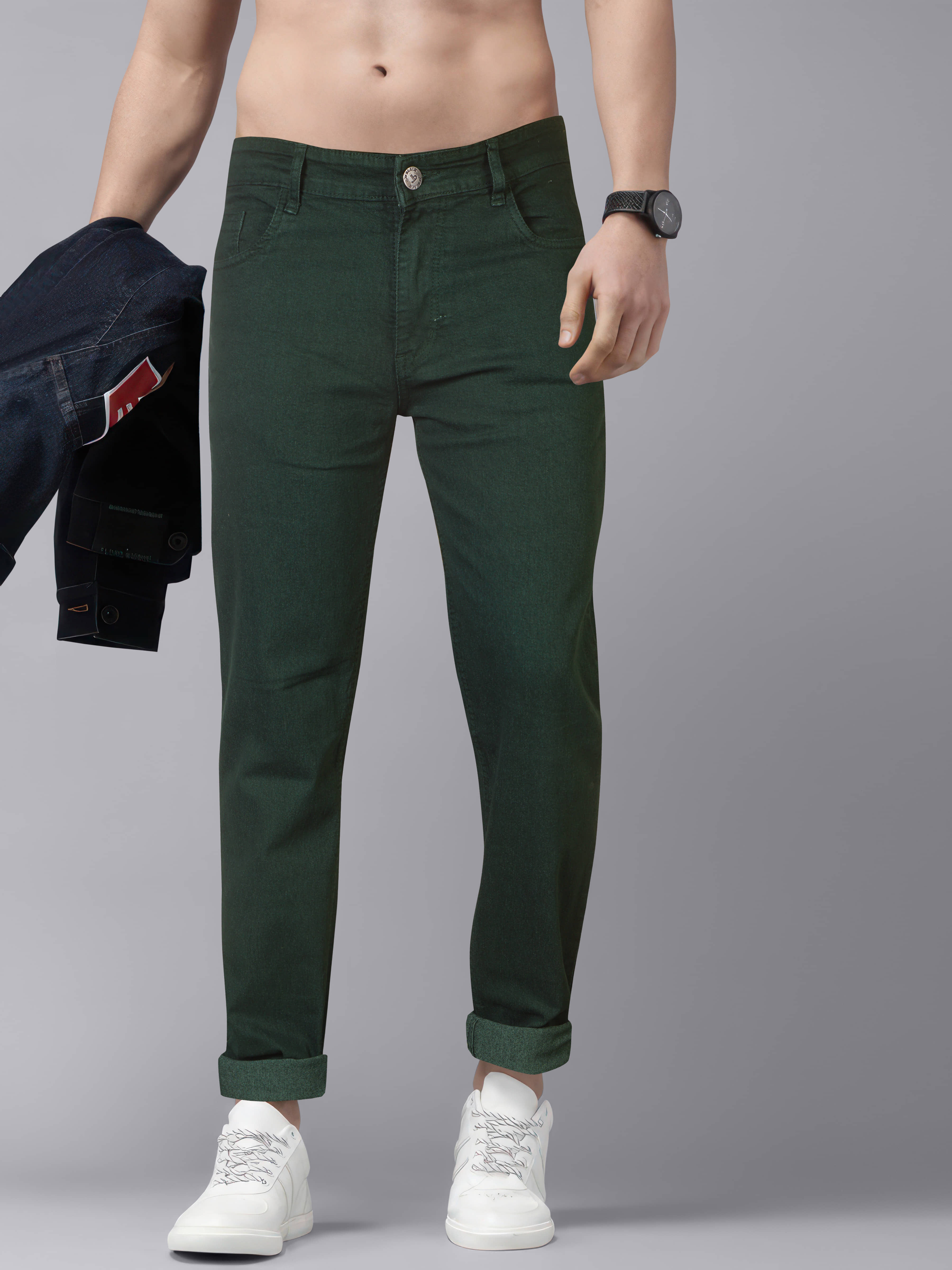 JB JUST BLACK Regular Fit Cuffed Hem Men's Jeans - Green ( Pack of 1 ) - Jeans | Buy online on ZillyBuy