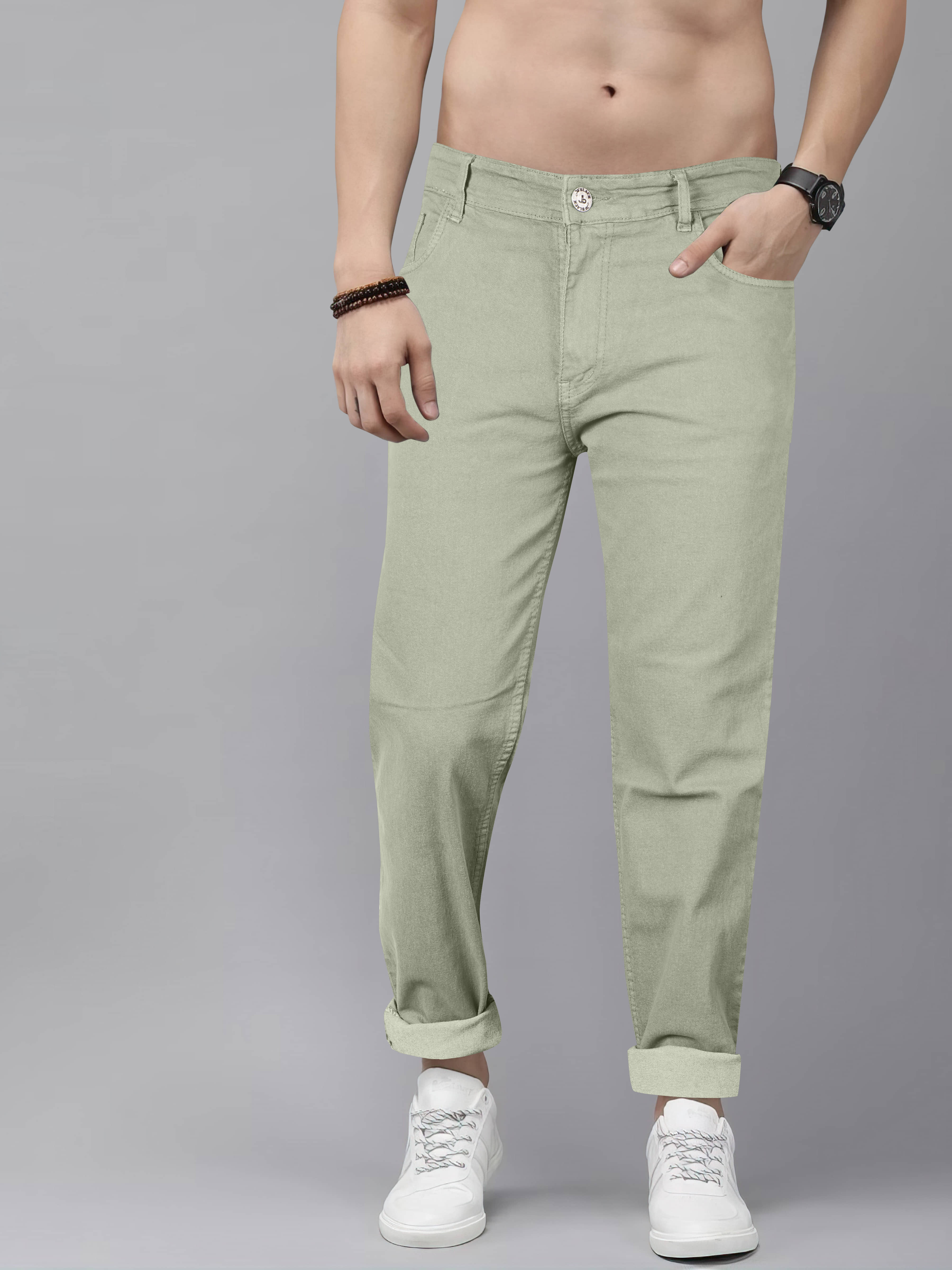 JB JUST BLACK Regular Fit Cuffed Hem Men's Jeans - Green ( Pack of 1 ) - Jeans | Buy online on ZillyBuy