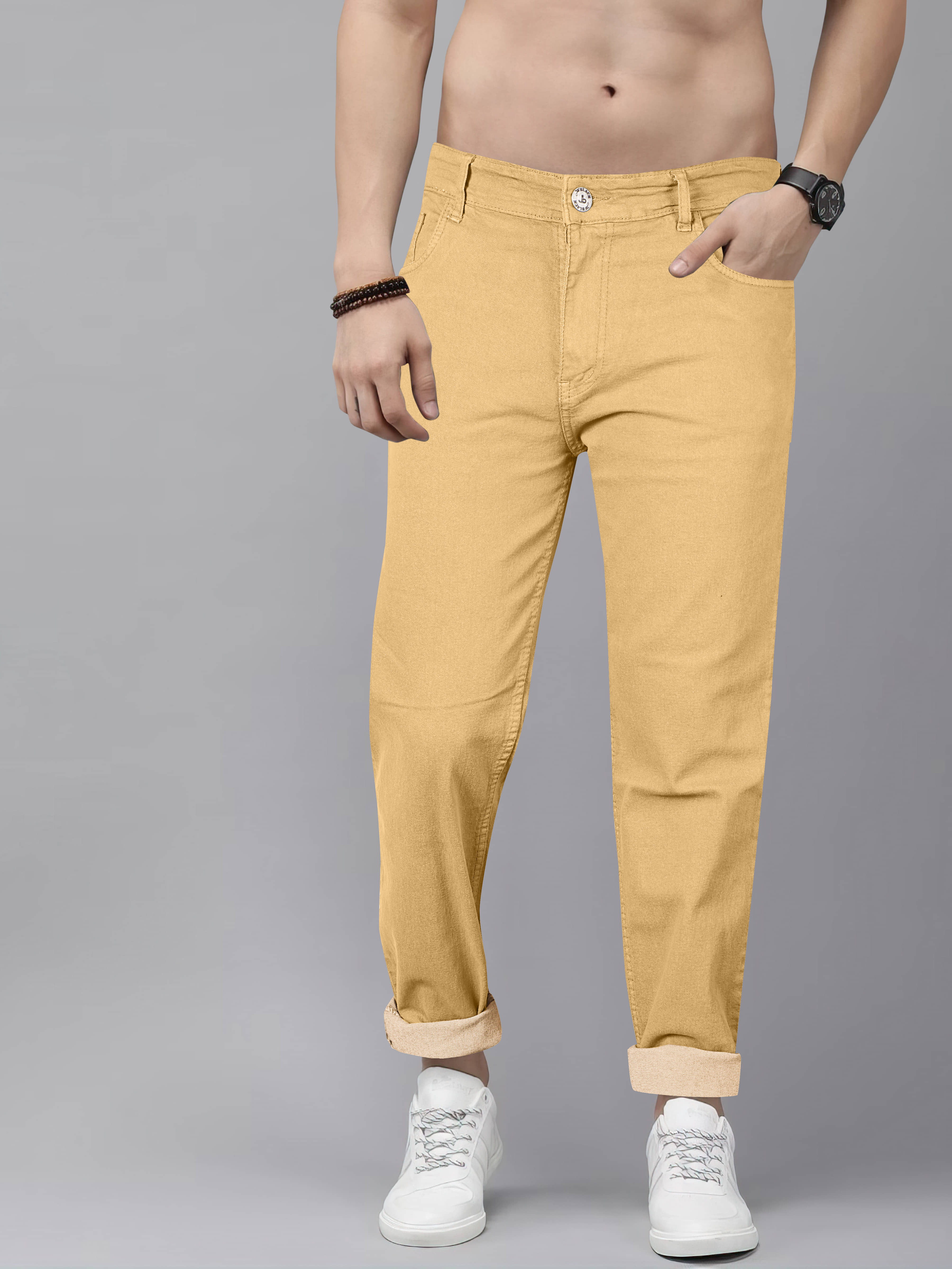 JB JUST BLACK Regular Fit Cuffed Hem Men's Jeans - Brown ( Pack of 1 ) - Jeans | Buy online on ZillyBuy