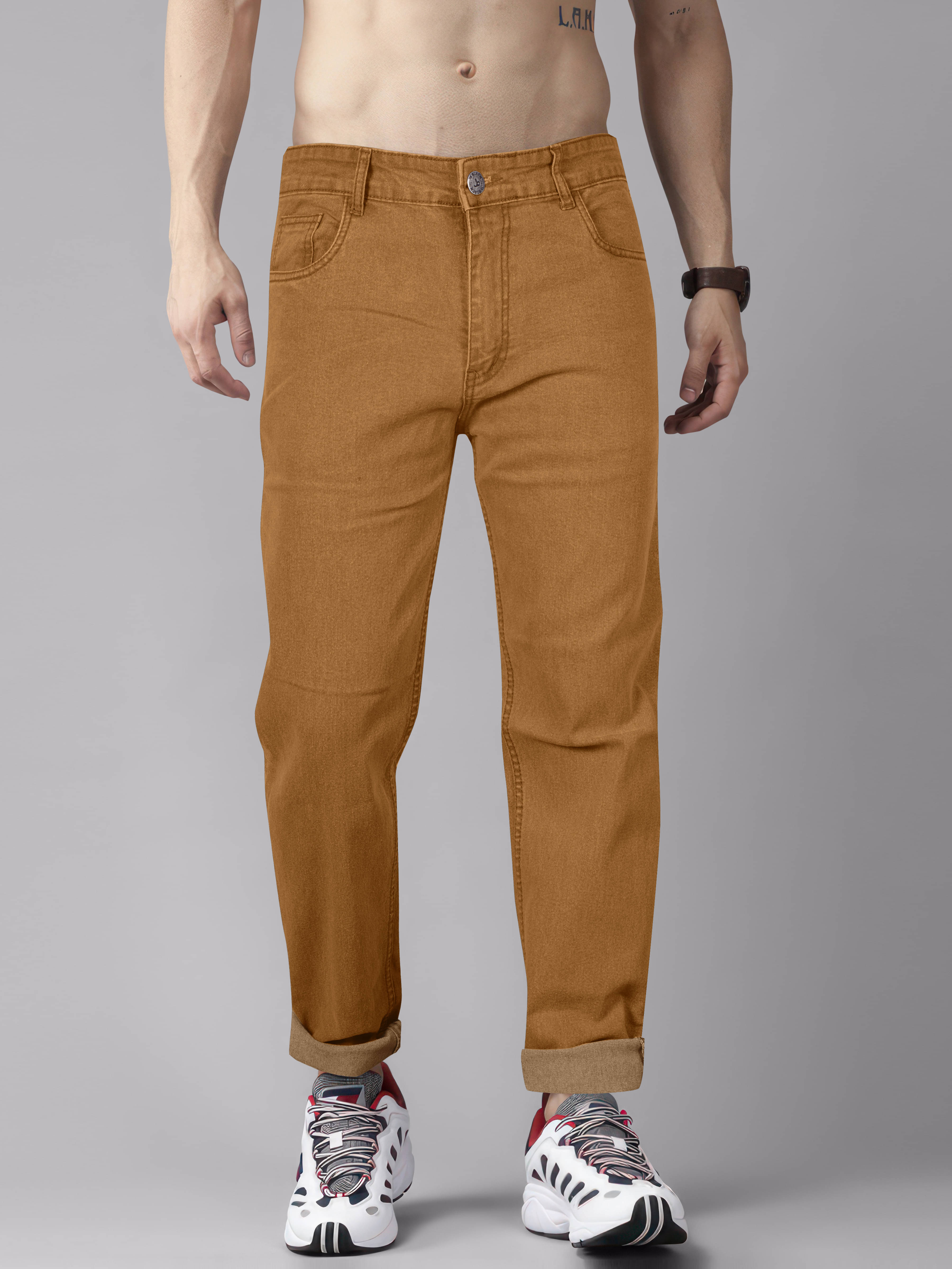 JB JUST BLACK Regular Fit Cuffed Hem Men's Jeans - Brown ( Pack of 1 ) JB JUST BLACK Regular Fit Cuffed Hem Men's Jeans - Brown ( Pack of 1 )