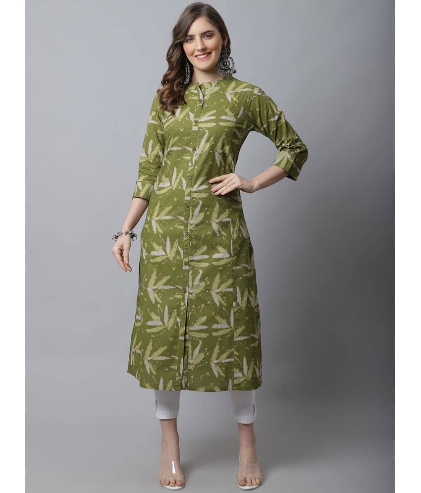 Pistaa 100% Cotton Printed Front Slit Women's Kurti - Green ( Pack of 1 ) - Kurtis, Tunics | Buy online on ZillyBuy