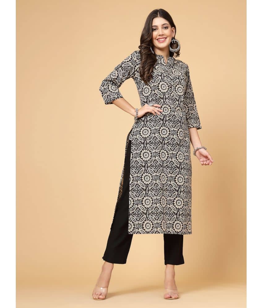 Pistaa 100% Cotton Printed Straight Women's Kurti - Black ( Pack of 1 ) - Kurtis, Tunics | Buy online on ZillyBuy