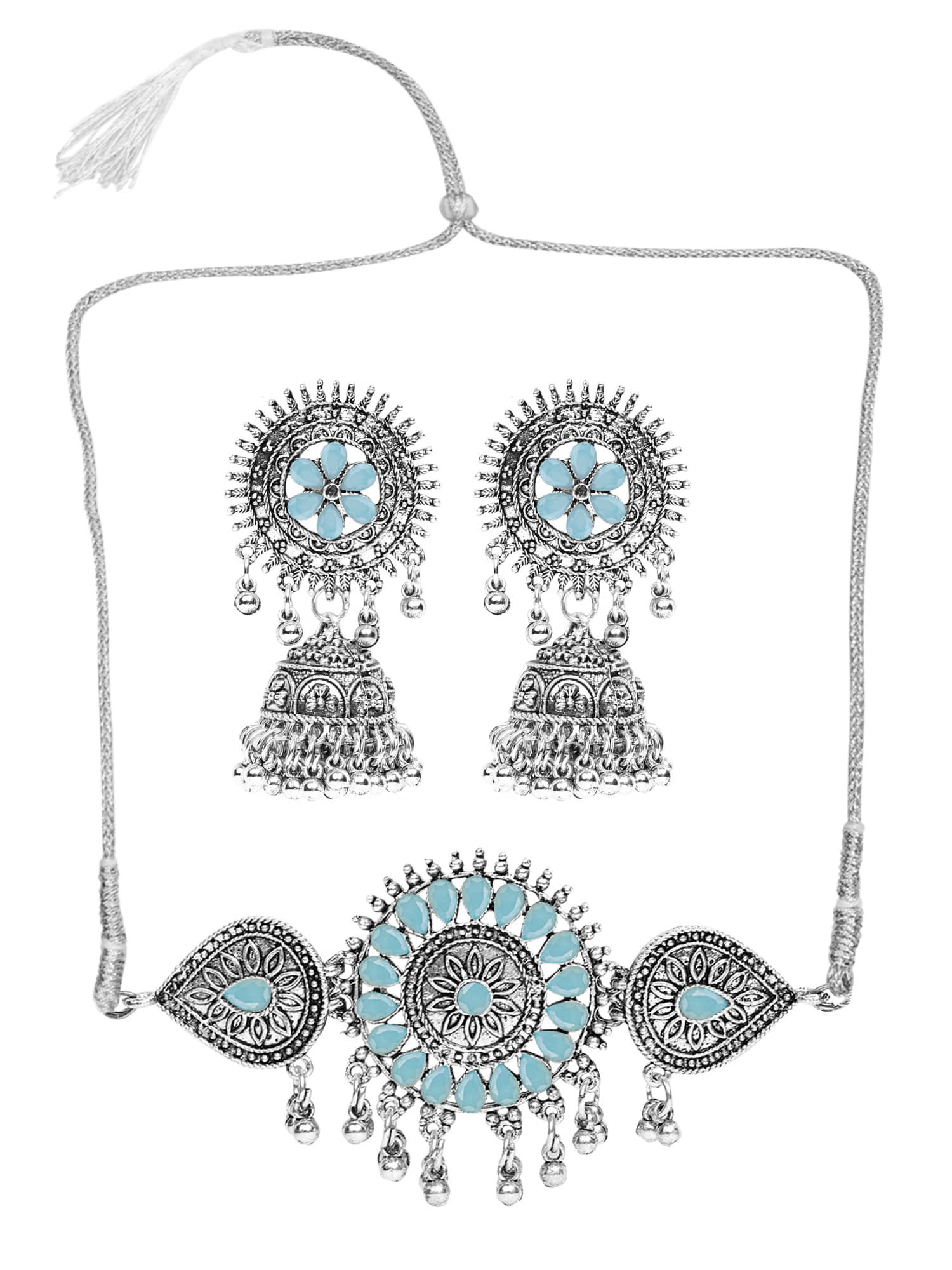 Sunhari Jewels Light Blue German Necklace Set ( Pack of 1 )