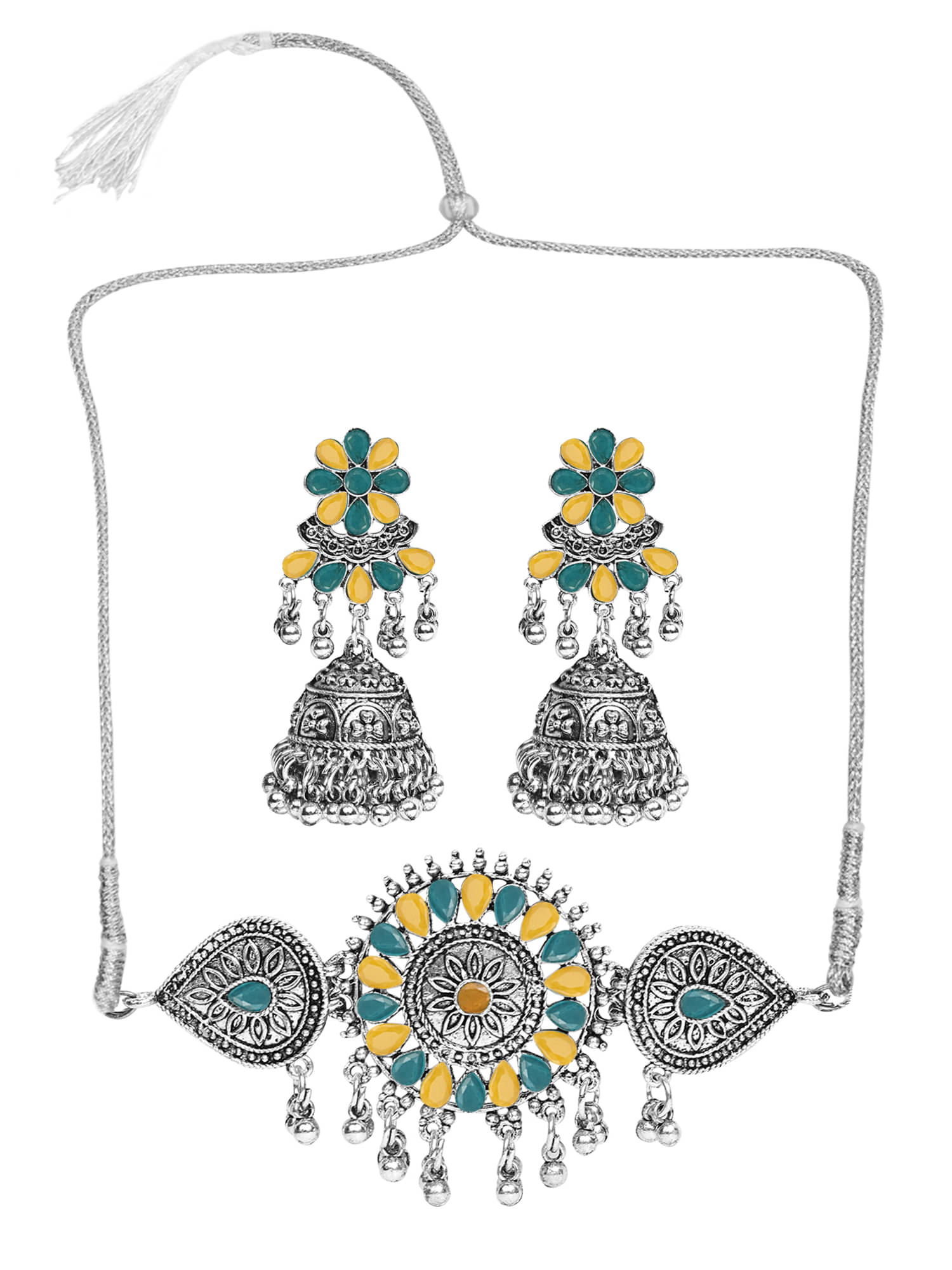     			Sunhari Jewels Multi Color German Necklace Set ( Pack of 1 )