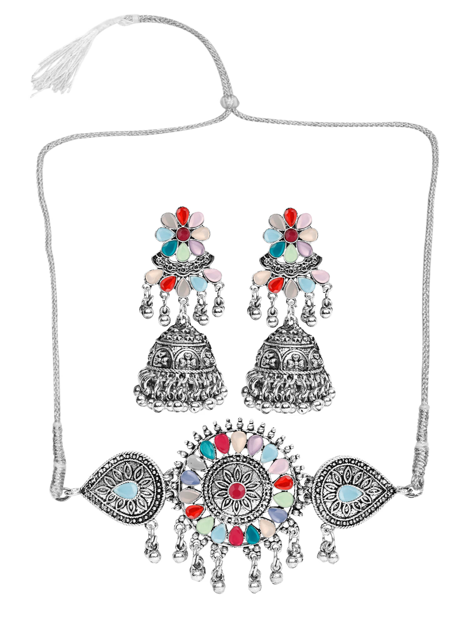     			Sunhari Jewels Multicolor German Necklace Set ( Pack of 1 )
