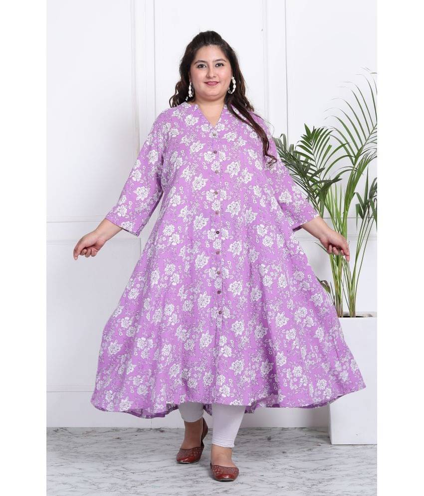 Swasti Cotton Blend Printed Front Slit Women's Kurti - Purple ( Pack of 1 ) Swasti Cotton Blend Printed Front Slit Women's Kurti - Purple ( Pack of 1 )