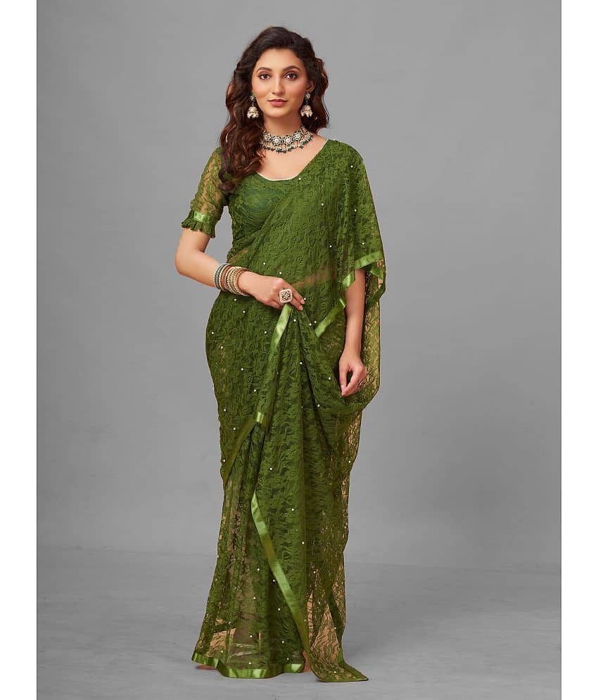 VANRAJ CREATION Brasso Self Design Saree With Unstitched Blouse Piece ( Olive ) - Sarees | Buy online on ZillyBuy