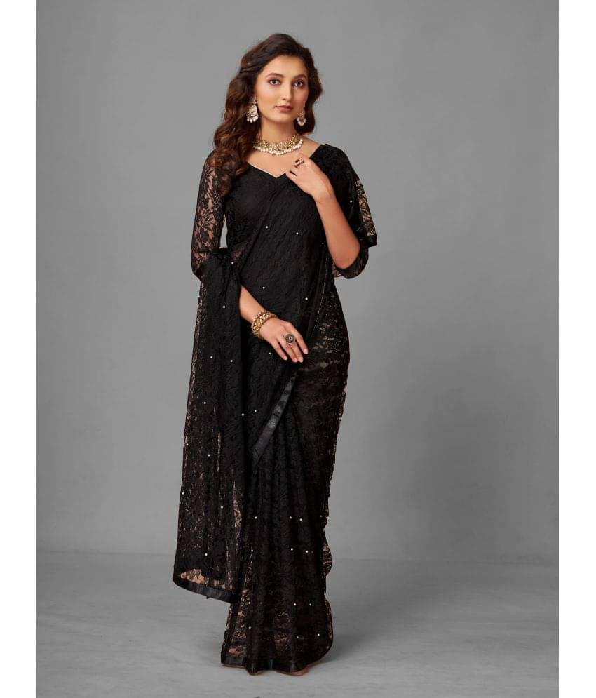 VANRAJ CREATION Brasso Self Design Saree With Unstitched Blouse Piece ( Black ) VANRAJ CREATION Brasso Self Design Saree With Unstitched Blouse Piece ( Black )
