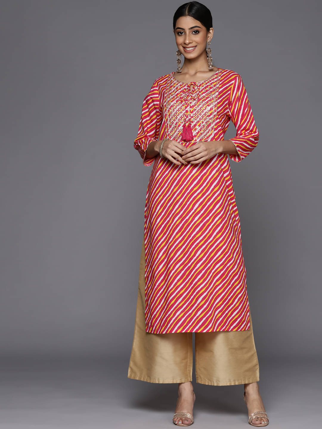 Varanga Cotton Embroidered Straight Women's Kurti - Pink ( Pack of 1 ) Varanga Cotton Embroidered Straight Women's Kurti - Pink ( Pack of 1 )