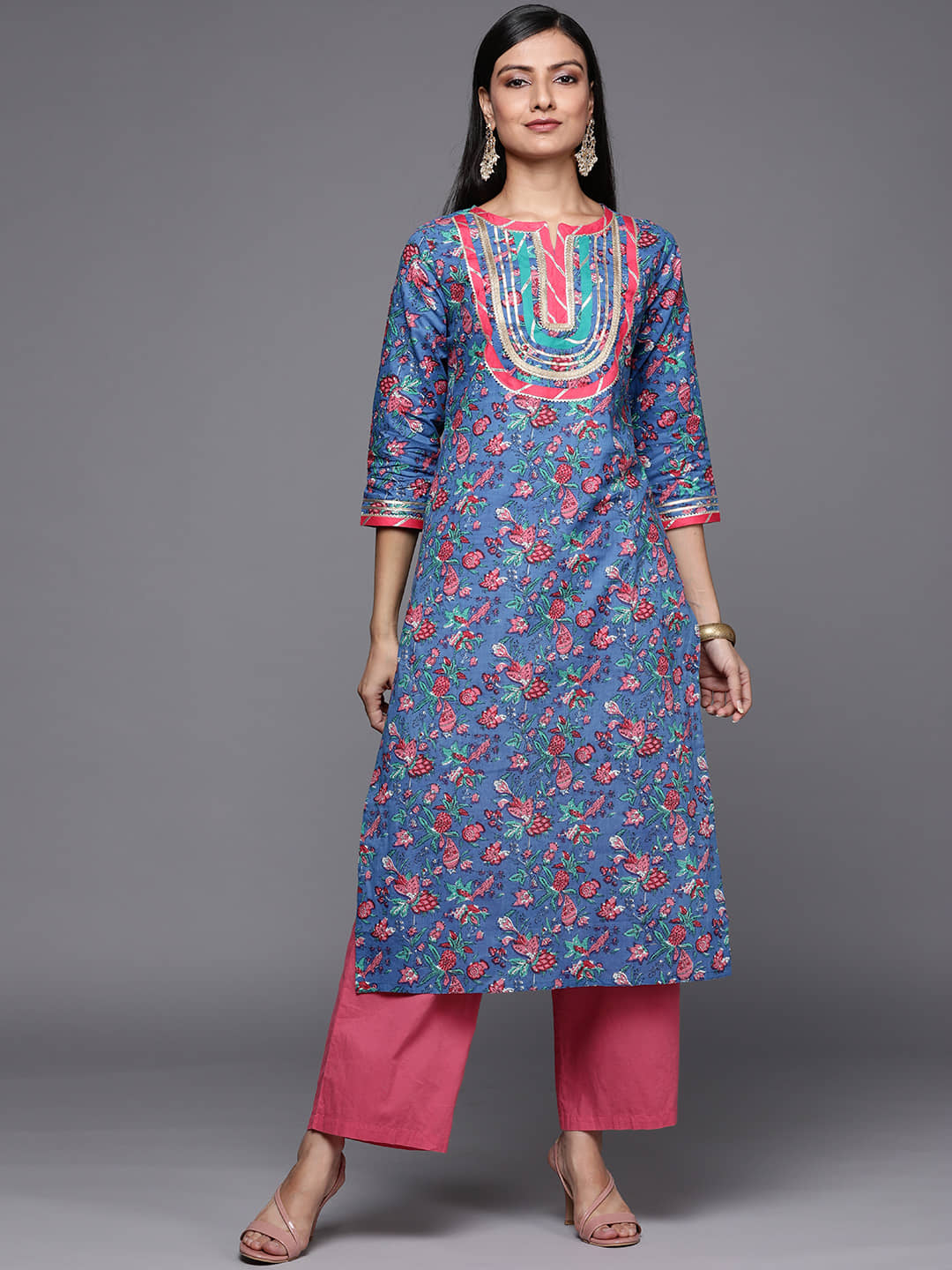 Varanga Cotton Printed Straight Women's Kurti - Blue ( Pack of 1 ) - Kurtis, Tunics | Buy online on ZillyBuy