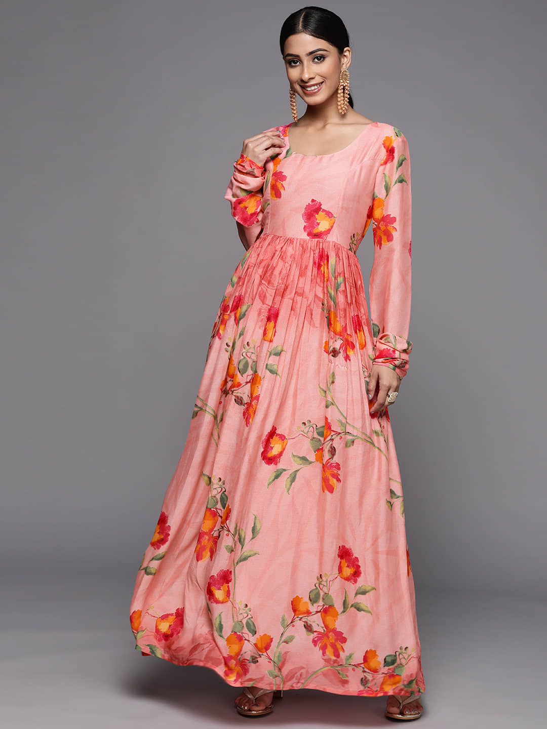 Varanga Georgette Printed Anarkali Women's Kurti - Pink ( Pack of 1 ) - Kurtis, Tunics | Buy online on ZillyBuy