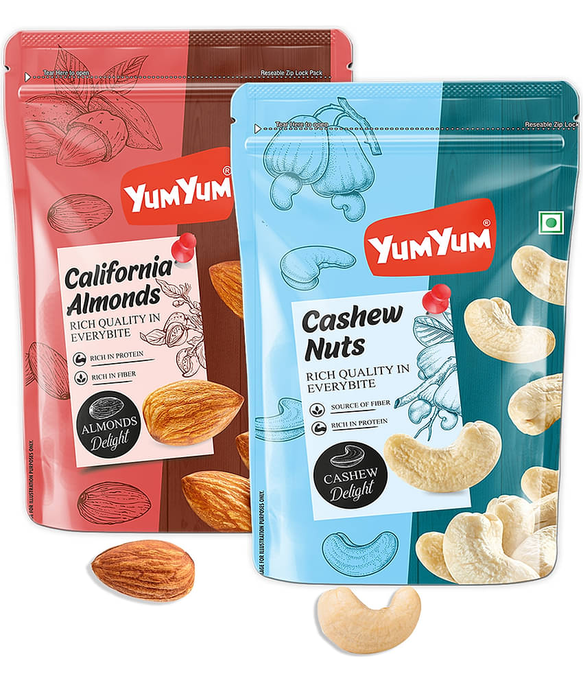 YUM YUM Daily Needs Dry Fruits Combo (Kaju 500gm & Badam 500gm) - Cashews, Almonds (2 x 500 g)