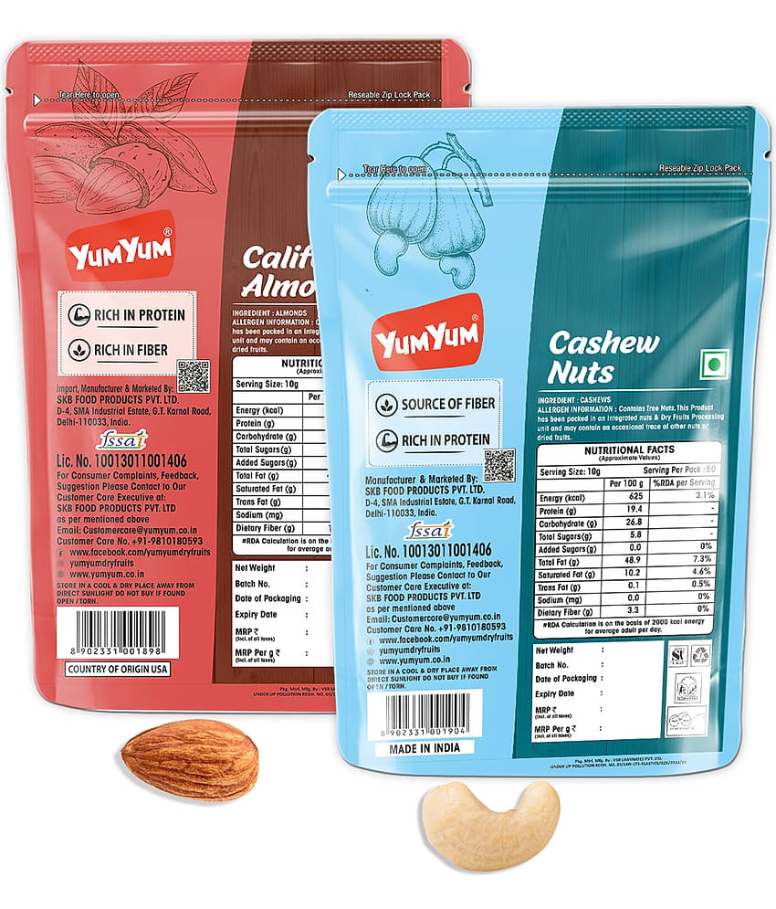 YUM YUM Daily Needs Dry Fruits Combo (Kaju 500gm & Badam 500gm) - Cashews, Almonds (2 x 500 g)
