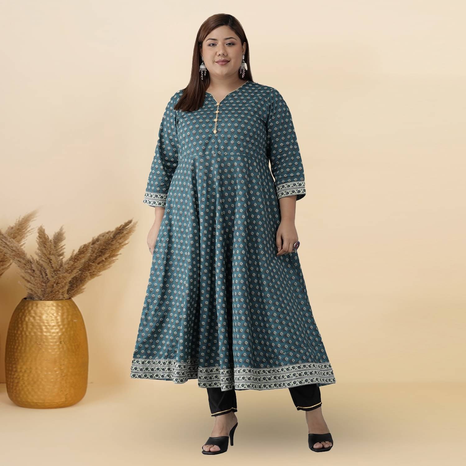 Yash Gallery Pack of 1 Cotton Printed Anarkali Women's Kurti - ( Green ) Yash Gallery Pack of 1 Cotton Printed Anarkali Women's Kurti - ( Green )