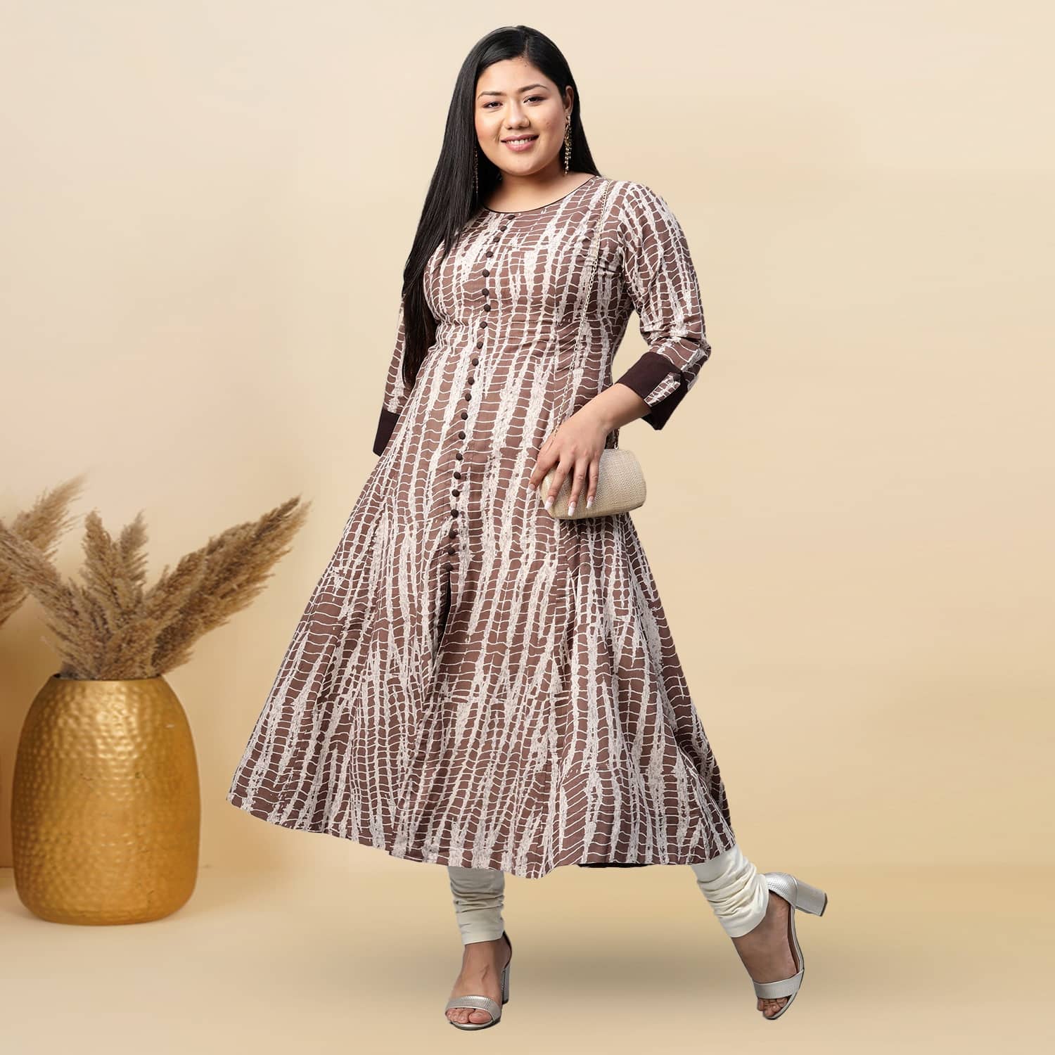 Yash Gallery Cotton Printed Anarkali Women's Kurti - Brown ( Pack of 1 ) - Kurtis, Tunics | Buy online on ZillyBuy