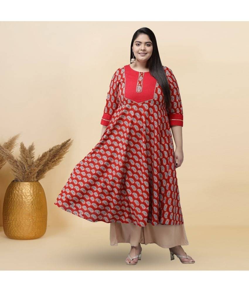 Yash Gallery Cotton Printed Anarkali Women's Kurti - Maroon ( Pack of 1 ) Yash Gallery Cotton Printed Anarkali Women's Kurti - Maroon ( Pack of 1 )