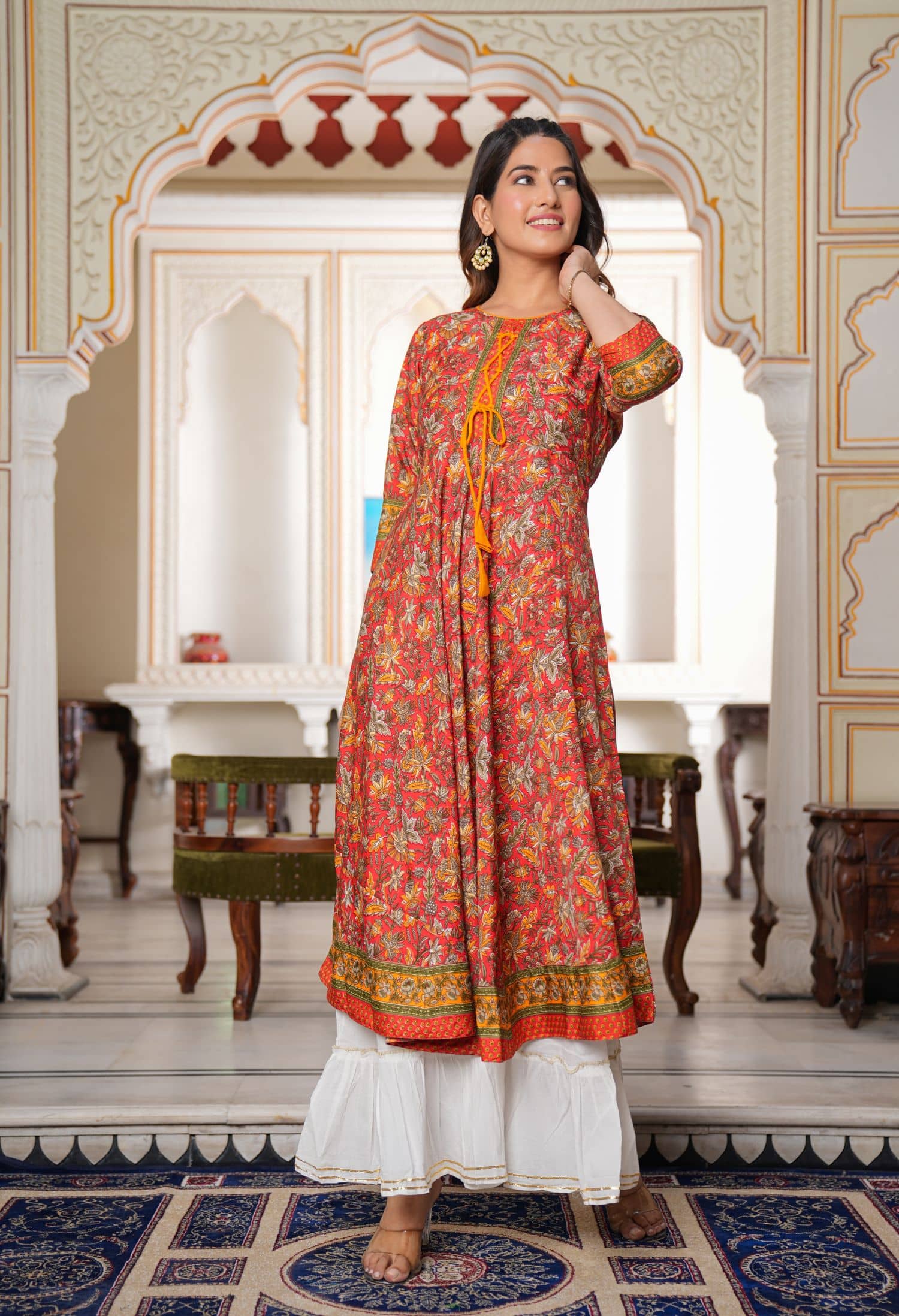 Yash Gallery Polyester Printed Anarkali Women's Kurti - Red ( Pack of 1 ) - Kurtis, Tunics | Buy online on ZillyBuy